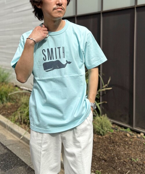 BARNS OUTFITTERS(バーンズアウトフィッターズ)の「【BARNS OUTFITTERS】別注タフネックT SMITH 25SS(Tシャツ/カットソー・メンズ・ホワイト/キナリ/ブルー/ピンク・S/M/L)」の8枚目の写真
