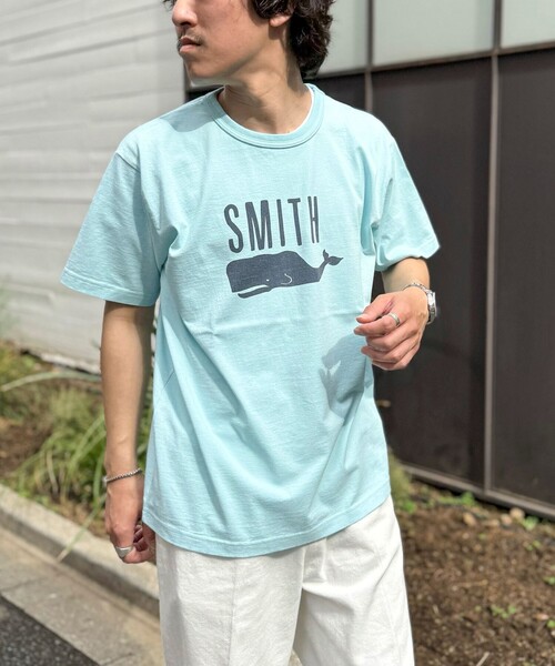 BARNS OUTFITTERS(バーンズアウトフィッターズ)の「【BARNS OUTFITTERS】別注タフネックT SMITH 25SS(Tシャツ/カットソー・メンズ・ホワイト/キナリ/ブルー/ピンク・S/M/L)」の10枚目の写真