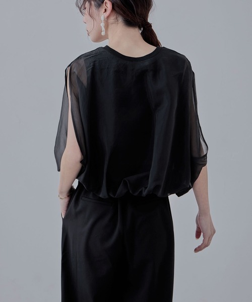 etoll.（エトル）の「オーガンジーレイヤード風バルーンブラウス（Tシャツ/カットソー・レディース・ブラック/モカ/グレー/オフホワイト・M）」の7枚目の写真