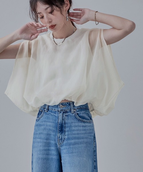 etoll.（エトル）の「オーガンジーレイヤード風バルーンブラウス（Tシャツ/カットソー・レディース・ブラック/モカ/グレー/オフホワイト・M）」の11枚目の写真