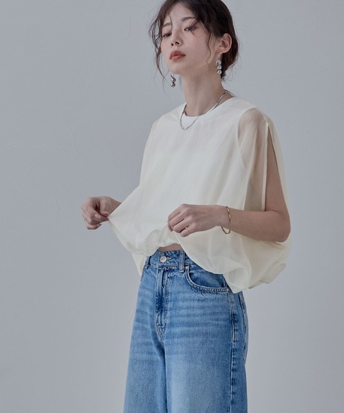 etoll.（エトル）の「オーガンジーレイヤード風バルーンブラウス（Tシャツ/カットソー・レディース・ブラック/モカ/グレー/オフホワイト・M）」の12枚目の写真