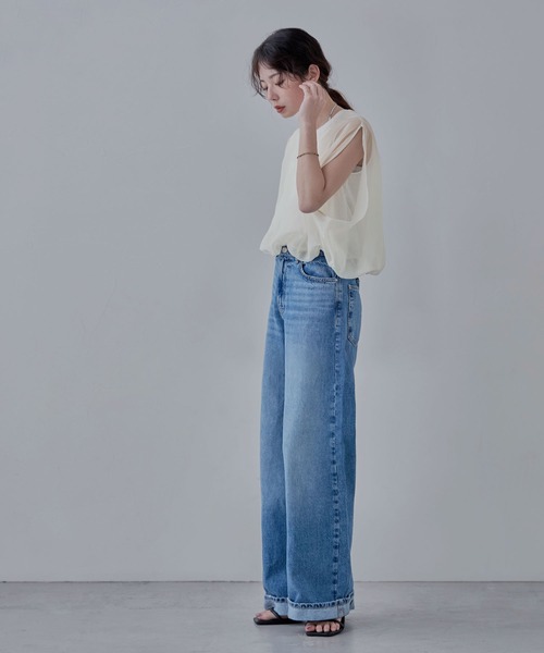 etoll.（エトル）の「オーガンジーレイヤード風バルーンブラウス（Tシャツ/カットソー・レディース・ブラック/モカ/グレー/オフホワイト・M）」の14枚目の写真