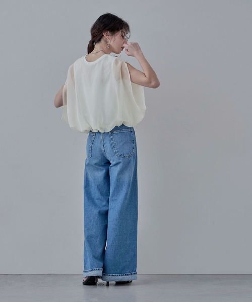 etoll.（エトル）の「オーガンジーレイヤード風バルーンブラウス（Tシャツ/カットソー・レディース・ブラック/モカ/グレー/オフホワイト・M）」の15枚目の写真