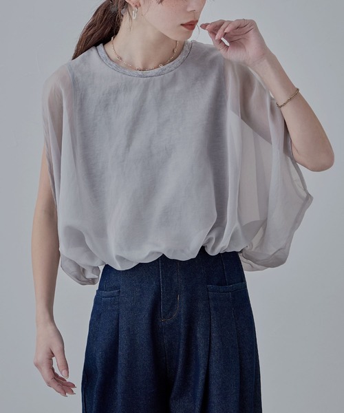 etoll.（エトル）の「オーガンジーレイヤード風バルーンブラウス（Tシャツ/カットソー・レディース・ブラック/モカ/グレー/オフホワイト・M）」の17枚目の写真