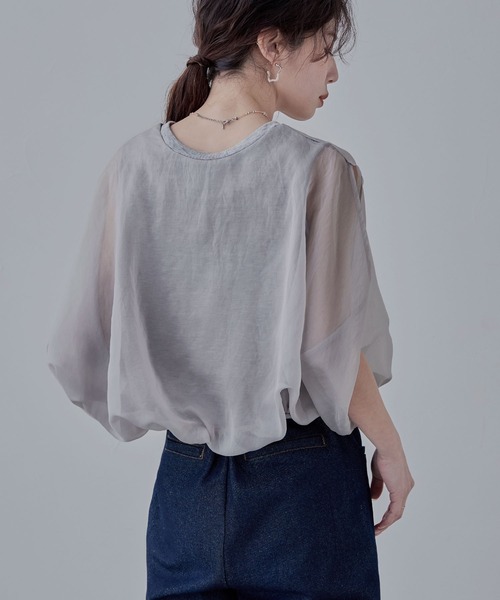 etoll.（エトル）の「オーガンジーレイヤード風バルーンブラウス（Tシャツ/カットソー・レディース・ブラック/モカ/グレー/オフホワイト・M）」の19枚目の写真