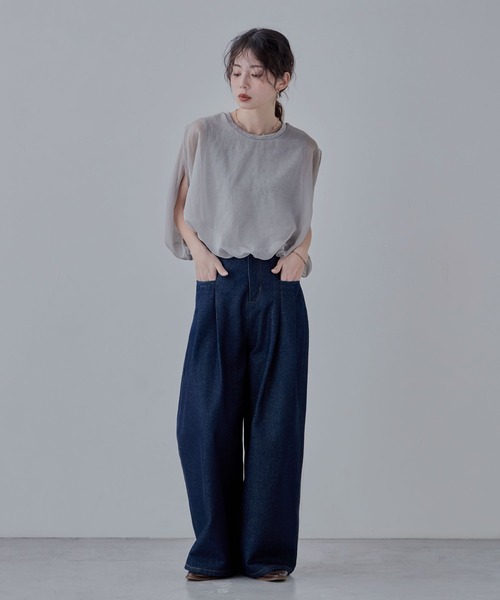 etoll.（エトル）の「オーガンジーレイヤード風バルーンブラウス（Tシャツ/カットソー・レディース・ブラック/モカ/グレー/オフホワイト・M）」の20枚目の写真