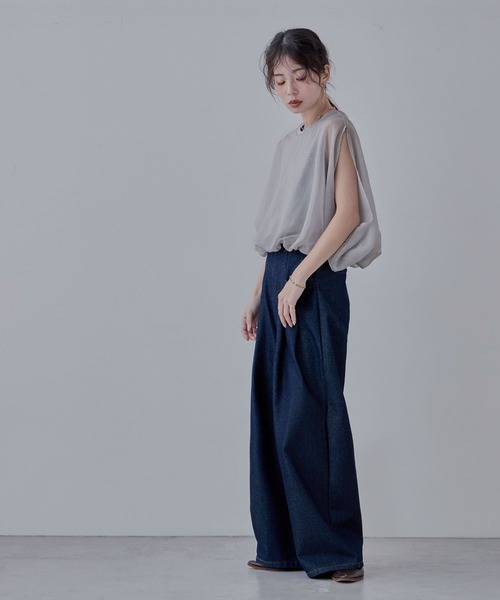 etoll.（エトル）の「オーガンジーレイヤード風バルーンブラウス（Tシャツ/カットソー・レディース・ブラック/モカ/グレー/オフホワイト・M）」の21枚目の写真