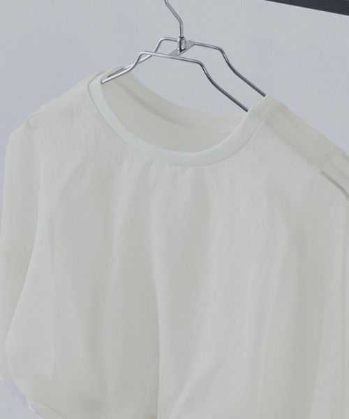 専用etoll. オーガンジーレイヤード風バルーンブラウスホワイトブラック２枚 etoll. tシャツ オーガンジーレイヤード風バルーンブラウス