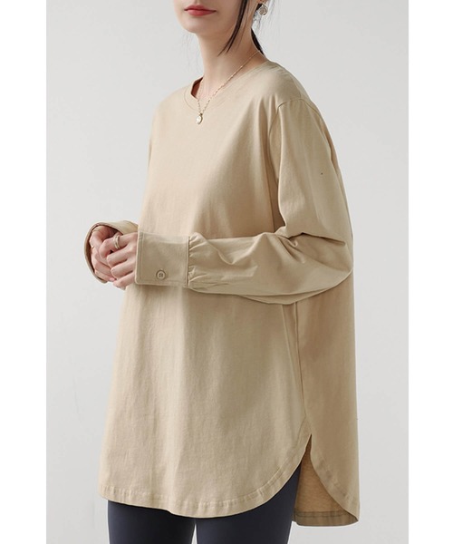 新品未使用、45R コサージュの長袖Tシャツ　ベージュ　シルク混 新品未使用、45R コサージュの長袖Tシャツ ベージュ シルク混 45R - 美