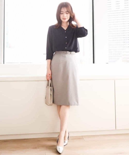 OFUON le MK（オフオンルエムケー）の「[セットアップ対応]ラップ風スカート/洗える（スカート・レディース・グレー/ネイビー・36/38/40）」の13枚目の写真