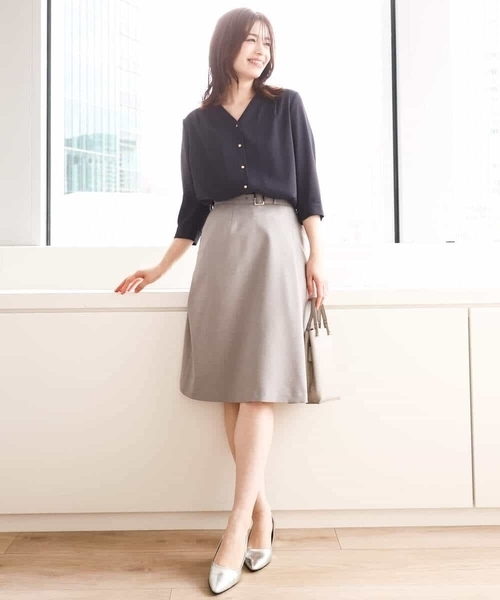 OFUON le MK（オフオンルエムケー）の「[セットアップ対応]ラップ風スカート/洗える（スカート・レディース・グレー/ネイビー・36/38/40）」の15枚目の写真