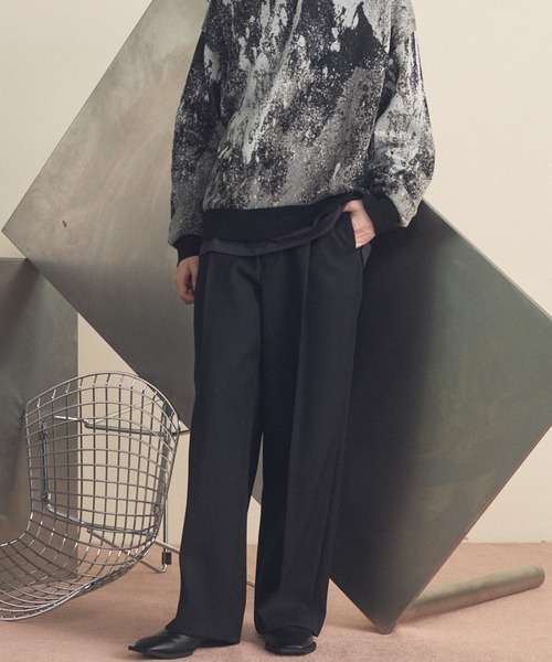 MAISON SPECIAL（メゾンスペシャル）の「《UNISEX》4 Colors Chambray Washable Wool Prime-Wide One Tuck Wide Pants/4色シャンブレーウォッシャブルウールプライムワイドワンタックワイドパンツ【MAISON SPECIAL/メゾンスペシャル】（スラックス・メンズ・ライトブルー/チャコールグレー/ブルー/ブラック/グレー/ダークブラック/サックスブルー・2/1/0）」の16枚目の写真