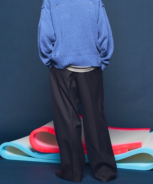 MAISON SPECIAL（メゾンスペシャル）の「《UNISEX》4 Colors Chambray Washable Wool Prime-Wide One Tuck Wide Pants/4色シャンブレーウォッシャブルウールプライムワイドワンタックワイドパンツ【MAISON SPECIAL/メゾンスペシャル】（スラックス・メンズ・ライトブルー/チャコールグレー/ブルー/ブラック/グレー/ダークブラック/サックスブルー・2/1/0）」の11枚目の写真