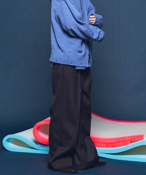 MAISON SPECIAL（メゾンスペシャル）の「《UNISEX》4 Colors Chambray Washable Wool Prime-Wide One Tuck Wide Pants/4色シャンブレーウォッシャブルウールプライムワイドワンタックワイドパンツ【MAISON SPECIAL/メゾンスペシャル】（スラックス・メンズ・ライトブルー/チャコールグレー/ブルー/ブラック/グレー/ダークブラック/サックスブルー・2/1/0）」の12枚目の写真