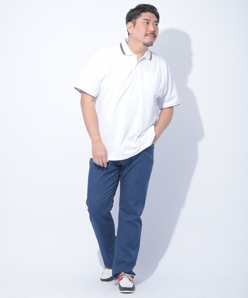 B&T CLUB（ビーティークラブ）の「B＆T CLUB (ビーアンドティークラブ) DRY 鹿の子 ライン入り 半袖 ポロシャツ（ポロシャツ・メンズ・ブラック/ホワイト/サックスブルー/ネイビー・X1(3L～4L)/X2(4L～5L)/X3(6L～7L)/X4(8L～9L)/X5(9L～10L)）」の8枚目の写真