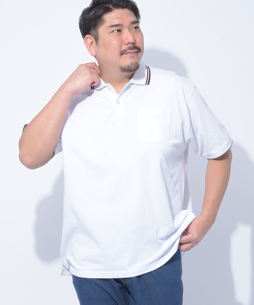 B&T CLUB（ビーティークラブ）の「B＆T CLUB (ビーアンドティークラブ) DRY 鹿の子 ライン入り 半袖 ポロシャツ（ポロシャツ・メンズ・ブラック/ホワイト/サックスブルー/ネイビー・X1(3L～4L)/X2(4L～5L)/X3(6L～7L)/X4(8L～9L)/X5(9L～10L)）」の5枚目の写真