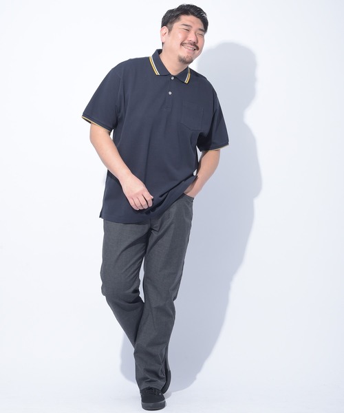 B&T CLUB（ビーティークラブ）の「B＆T CLUB (ビーアンドティークラブ) DRY 鹿の子 ライン入り 半袖 ポロシャツ（ポロシャツ・メンズ・ブラック/ホワイト/サックスブルー/ネイビー・X1(3L～4L)/X2(4L～5L)/X3(6L～7L)/X4(8L～9L)/X5(9L～10L)）」の21枚目の写真