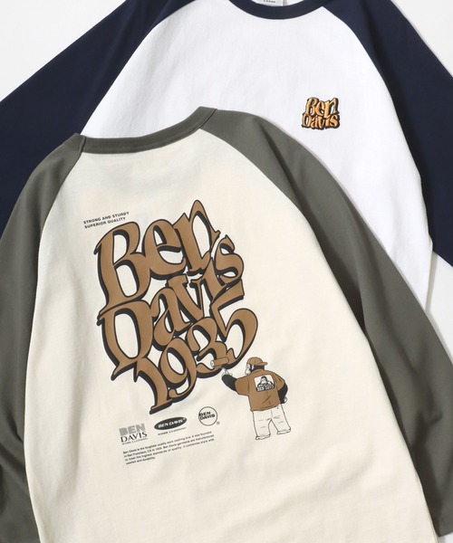BEN DAVIS(ベンデイビス)の「BEN DAVIS/ベンデイビス ワンポイント刺繍 バックプリント ラグランロングスリーブTシャツ レディース メンズ(Tシャツ/カットソー・レディース・ブラック/ネイビー/モスグリーン・M/L/LL)」の2枚目の写真