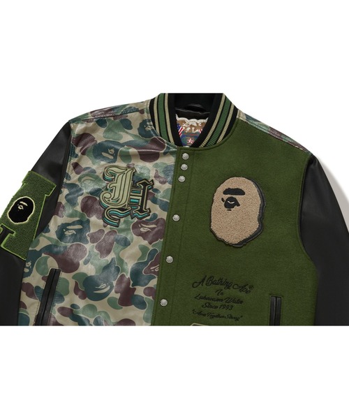 BAPEXJEFF HAMILTON ABC CAMO MULTI LOGO WOOL AND LEATHER JACKET