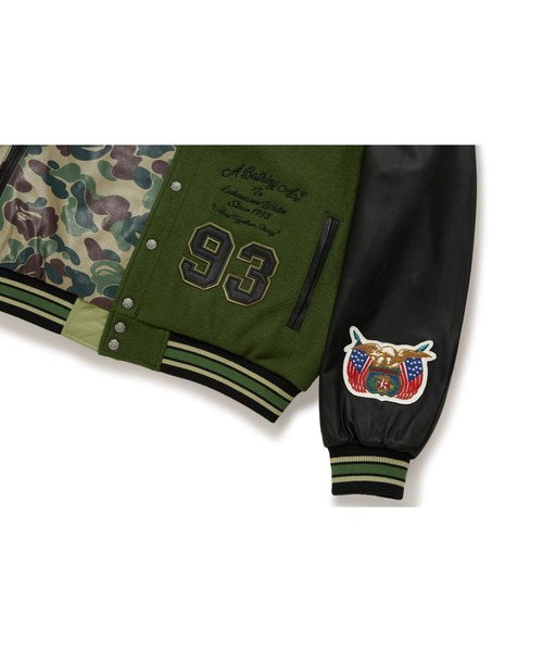 A BATHING APE（アベイシングエイプ）の「BAPEXJEFF HAMILTON ABC CAMO MULTI LOGO WOOL AND LEATHER JACKET（ミリタリージャケット・メンズ・オリーブ・X-LARGE/MEDIUM/LARGE）」の3枚目の写真