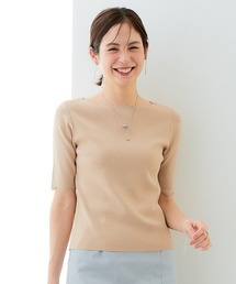 【接触冷感/UVカット】スカラップ5分袖ニット