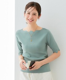 7days Life Styling | 【ひんやり接触冷感】スカラップ5分袖ニット(UVカット・毛玉になりにくい)(ニット/セーター)