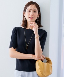 【接触冷感/UVカット】スカラップ5分袖ニット