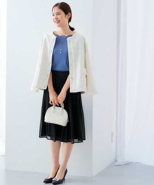 7days Life Styling（セブンデイズライフスタイリング）の「【接触冷感/UVカット】スカラップ5分袖ニット（ニット/セーター・レディース・ブルーグレー/ブラック/ベージュ/グリーン・S/M/L/LL）」の8枚目の写真