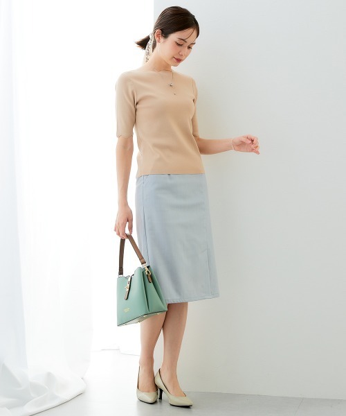 7days Life Styling（セブンデイズライフスタイリング）の「【接触冷感/UVカット】スカラップ5分袖ニット（ニット/セーター・レディース・ブルーグレー/ブラック/ベージュ/グリーン・S/M/L/LL）」の13枚目の写真