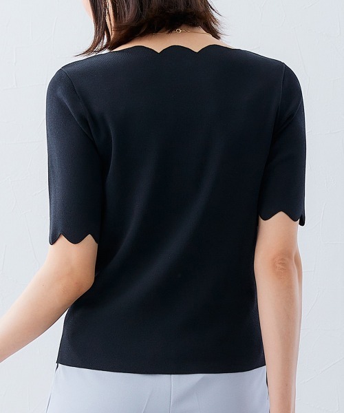 7days Life Styling（セブンデイズライフスタイリング）の「【接触冷感/UVカット】スカラップ5分袖ニット（ニット/セーター・レディース・ブルーグレー/ブラック/ベージュ/グリーン・S/M/L/LL）」の19枚目の写真
