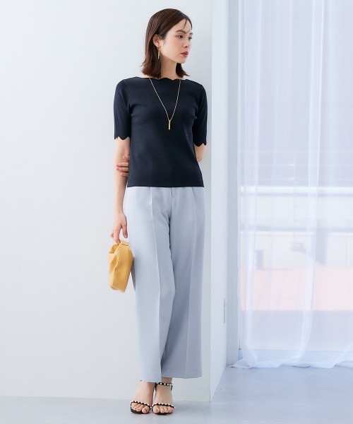 7days Life Styling（セブンデイズライフスタイリング）の「【接触冷感/UVカット】スカラップ5分袖ニット（ニット/セーター・レディース・ブルーグレー/ブラック/ベージュ/グリーン・S/M/L/LL）」の6枚目の写真