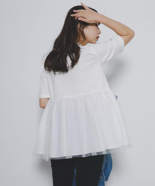 F by ROSSO ペプラムチュールカットソー F by ROSSO（エフバイロッソ）の「ペプラムチュールカットソー（T