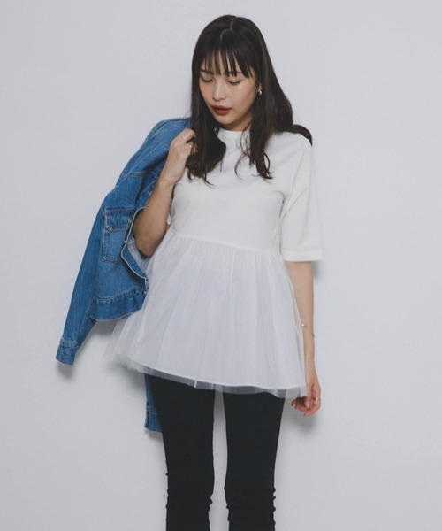 F by ROSSO ペプラムチュールカットソー F by ROSSO ペプラムチュールカットソー（Tシャツ/カットソー