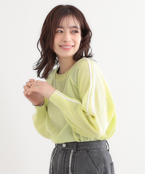 Cutie Blonde（キューティーブロンド）の「麻タッチメッシュラインニット（ニット/セーター・レディース・ホワイト/ブラック/ライトイエロー系・00）」の12枚目の写真