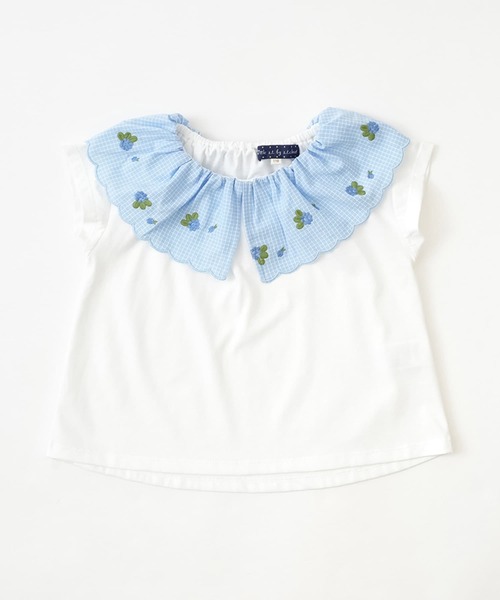 RIO（リオ）の「【通気性・吸水性】ギンガム刺繍襟Tシャツ（Tシャツ/カットソー・キッズ・ブラック/ホワイト/ライム/パープル・80ｃｍ/90cm/110cm/100cm/120cm/130cm）」の2枚目の写真