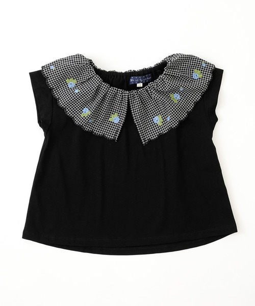 RIO（リオ）の「【通気性・吸水性】ギンガム刺繍襟Tシャツ（Tシャツ/カットソー・キッズ・ブラック/ホワイト/ライム/パープル・80ｃｍ/90cm/110cm/100cm/120cm/130cm）」の3枚目の写真