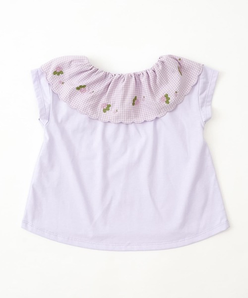 RIO（リオ）の「【通気性・吸水性】ギンガム刺繍襟Tシャツ（Tシャツ/カットソー・キッズ・ブラック/ホワイト/ライム/パープル・80ｃｍ/90cm/110cm/100cm/120cm/130cm）」の11枚目の写真