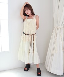 かぎ針編みニットタンクトップ＆裾フレアワンピSET