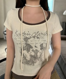 VQ | Ribbed layered short sleeve T-shirt / リブ編み レイヤード 半袖Tシャツ / ざっくりリブ編みとスラブ糸のミックス感が◎(Tシャツ/カットソー)