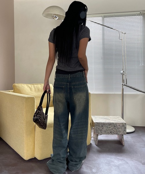 VQ（ブイキュー）の「Ribbed layered short sleeve T-shirt / リブ編み レイヤード 半袖Tシャツ / ざっくりリブ編みとスラブ糸のミックス感が◎（Tシャツ/カットソー・レディース・ダークグレー/ホワイト/ブラック・FREE）」の16枚目の写真