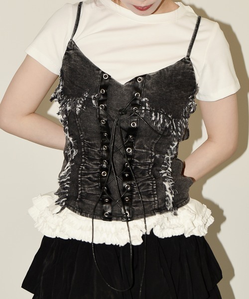 セール】レースアップ デニム ビスチェ/Lace-Up Denim Bische（タンク