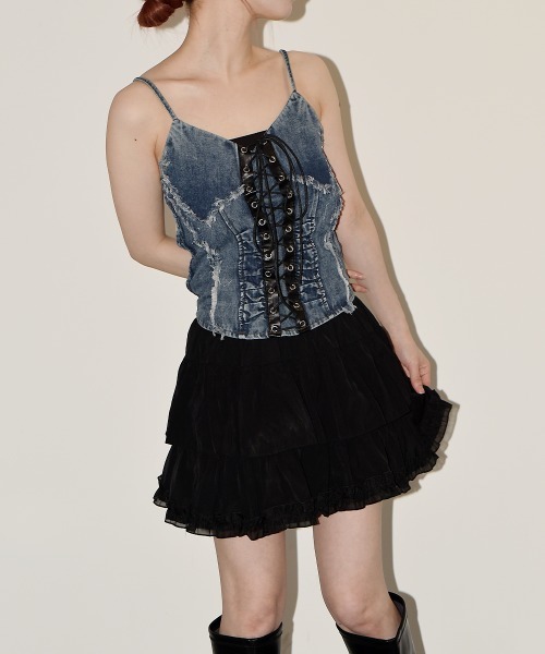 VIVID LADY(ビビッドレディー)の「レースアップ デニム ビスチェ/Lace-Up Denim Bische(タンクトップ・レディース・ブラック/ブルー・FREE)」の5枚目の写真