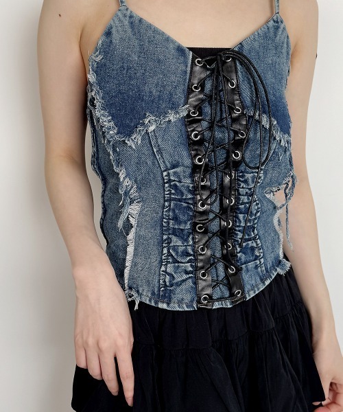 VIVID LADY(ビビッドレディー)の「レースアップ デニム ビスチェ/Lace-Up Denim Bische(タンクトップ・レディース・ブラック/ブルー・FREE)」の17枚目の写真