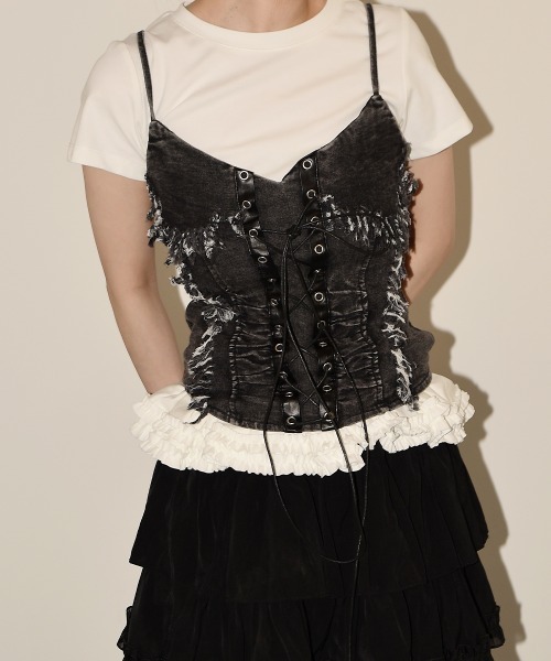 VIVID LADY(ビビッドレディー)の「レースアップ デニム ビスチェ/Lace-Up Denim Bische(タンクトップ・レディース・ブラック/ブルー・FREE)」の19枚目の写真