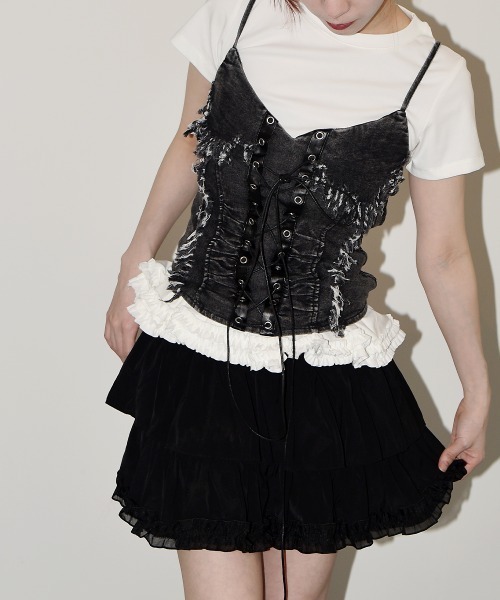 VIVID LADY(ビビッドレディー)の「レースアップ デニム ビスチェ/Lace-Up Denim Bische(タンクトップ・レディース・ブラック/ブルー・FREE)」の21枚目の写真