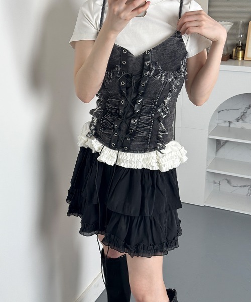 セール】レースアップ デニム ビスチェ/Lace-Up Denim Bische（タンク