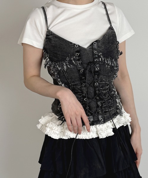 セール】レースアップ デニム ビスチェ/Lace-Up Denim Bische（タンク