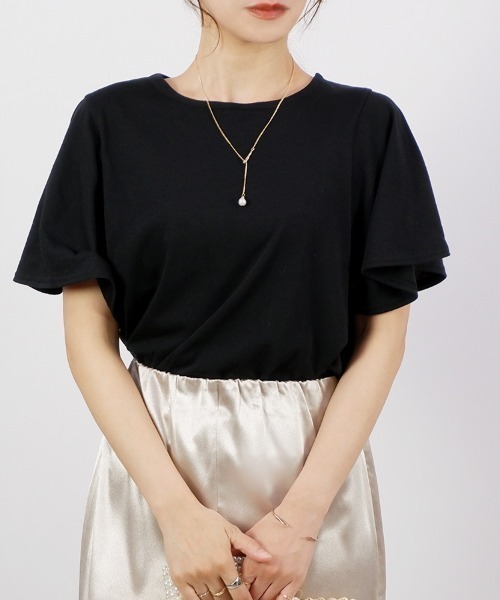 CLOTHY(クロシィ)の「【ゆったりお袖で暑い夏も快適!】フレア袖Tシャツ(Tシャツ/カットソー・レディース・その他/ブラック/オフホワイト/ネイビー・LARGE/MEDIUM)」の8枚目の写真