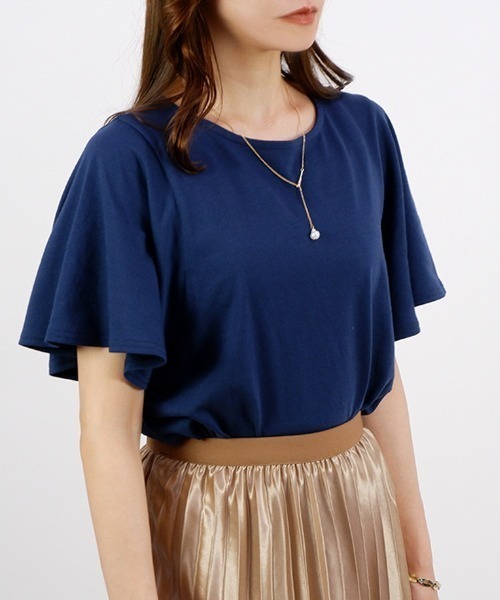 CLOTHY(クロシィ)の「【ゆったりお袖で暑い夏も快適!】フレア袖Tシャツ(Tシャツ/カットソー・レディース・その他/ブラック/オフホワイト/ネイビー・LARGE/MEDIUM)」の12枚目の写真