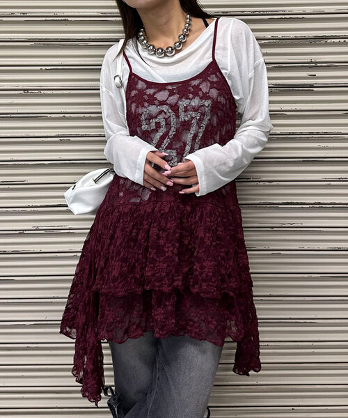 CIAOPANIC（チャオパニック）の「レースチュニックナンバリングイレヘムワンピース（ワンピース・レディース・ボルドー/ブラック/アイボリー・ONE SIZE）」の3枚目の写真